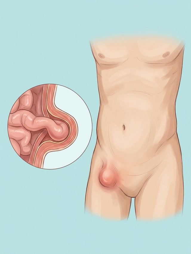 Anatomical illustration showing Femoral canal at the top of the inner thigh, below the groin crease with femoral hernia.